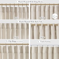 Joywell Linen Pinch Pleated Curtains 90 Inches Long Back Tab Clip Rings Window Semi Sheer Light Filtering Boho Lightweight Drape