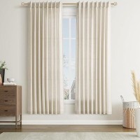 Joywell Linen Pinch Pleated Curtains 72 Inches Long Back Tab Clip Rings Window Semi Sheer Light Filtering Boho Lightweight Drape