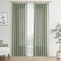 Joywell Linen Pinch Pleated Textured Curtains 72 Inches Long Back Tab Window Drapes With Hooks Semi Sheer Light Filtering For Be