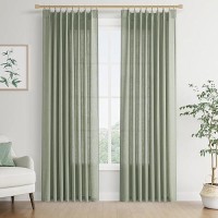 Joywell Sage Green Textured Linen Pinch Pleated Curtains 96 Inches Long Back Tab Semi Sheer Window Aesthetic Luxury Drapes With