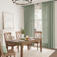 Joywell Sage Green Textured Linen Pinch Pleated Curtains 96 Inches Long Back Tab Semi Sheer Window Aesthetic Luxury Drapes With