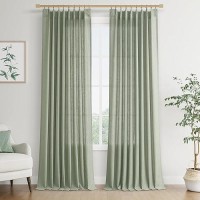 Joywell Linen Pinch Pleated Textured Curtains 102 Inches Long Back Tab Window Drapes With Hooks Semi Sheer Light Filtering For B