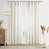 Joywell Linen Pinch Pleated Window Curtains 96 Inches Long Back Tab Clip Rings Light Filtering Drapes With Hooks For Master Bedr