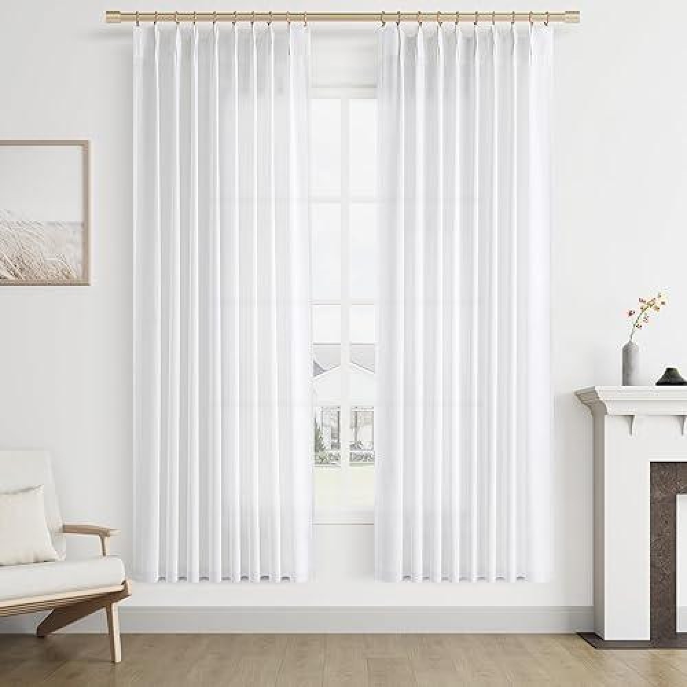 Joywell Linen Blended Pinch Pleated Curtains 72 Inches Long Back Tab Clip Rings Drapes With Hooks Semi Sheer Light Filtering For