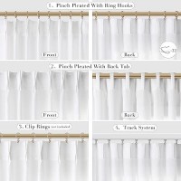 Joywell Linen Blended Pinch Pleated Curtains 72 Inches Long Back Tab Clip Rings Drapes With Hooks Semi Sheer Light Filtering For