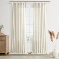 Joywell Linen Pinch Pleated Window Curtains 102 Inch Long Back Tab Clip Rings Semi Sheer Light Filtering Drapes With Hooks For B