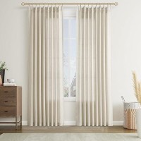 Joywell Beige Linen Pinch Pleated Curtains 84 Inches Long Back Tab Clip Rings Window Textured Modern Flax Burlap Boho Neutral Dr