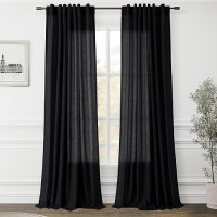 Joywell Hook Belt Linen Semi Sheer Curtains Inches Length Long Rod Pocketback Tabhook Beltclip Rings Window Curtains Drapes F