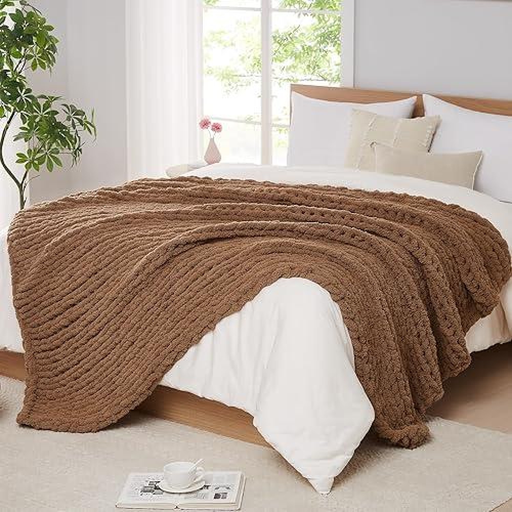 L'Agraty Chunky Knit Blanket Throw - Soft Chenille Yarn Throw Blanket 40X50: Handmade Thick Cable Knit Crochet Blanke - Large Knit Blanket Chunky Rope Knot Throw Blanket For Couch Sofa Bed Home Decor