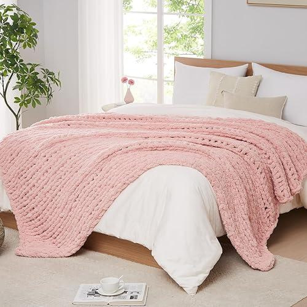 L'Agraty Chunky Knit Blanket Throw - Soft Chenille Yarn Throw Blanket 30X40:Handmade Thick Cable Knit Crochet Blanket - Large Knit Blanket Chunky Rope Knot Throw Blanket For Couch Sofa Bed Home Decor