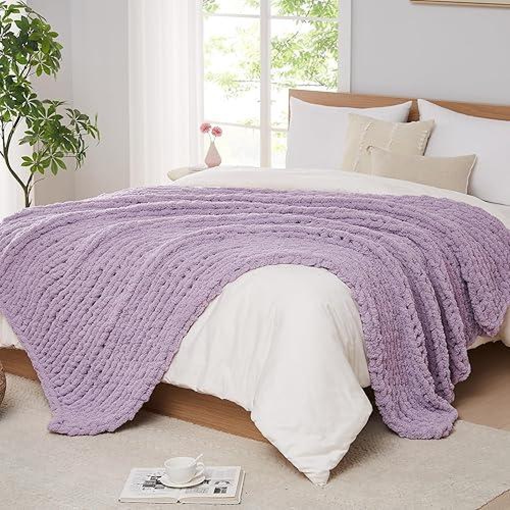 L'Agraty Chunky Knit Blanket Throw - Soft Chenille Yarn Throw Blanket 40X50: Handmade Thick Cable Knit Crochet Blanke - Large Knit Blanket Chunky Rope Knot Throw Blanket For Couch Sofa Bed Home Decor