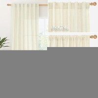 Youngstex Cream Linen Curtains 95 Inch Length For Living Room Rod Pocket Textured Window Drapes Light Filtering For Bedroom Dini