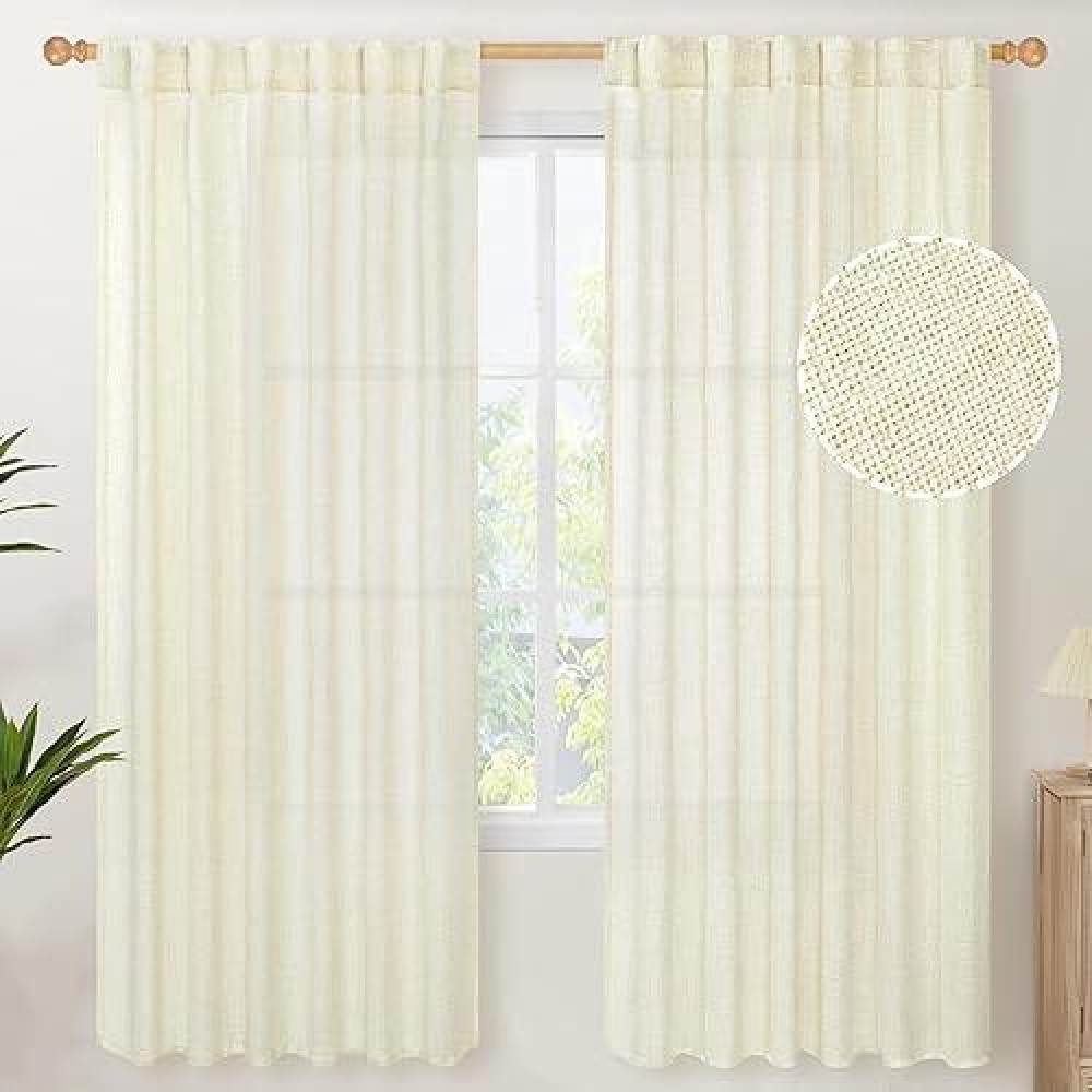 Youngstex Cream Linen Curtains 72 Inch Length 2 Panels For Living Room Back Tab Light Filtering Rustic Window Drapes For Bedroom