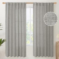 Youngstex Rod Pocket Linen Curtains 72 Inch Length 2 Panels For Living Room Dark Grey Textured Window Drapes Light Filtering For