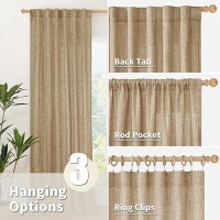 Youngstex Toffee Linen Curtains 63 Inch Length For Short Window Back Tab Burlap Textured Drapes Light Filtering For Living Room