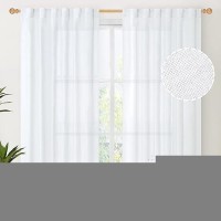 Youngstex Short White Linen Curtains 63 Inch Length Rod Pocket Light Filtering Window Drapes For Living Room Bedroom Office Back