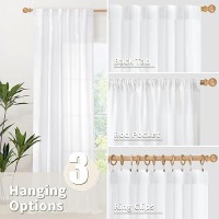 Youngstex Short White Linen Curtains 63 Inch Length Rod Pocket Light Filtering Window Drapes For Living Room Bedroom Office Back