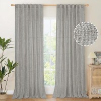 Youngstex Dark Grey Linen Curtains 95 Inch Length For Living Room Back Tab Textured Window Drapes Light Filtering For Bedroom Ro