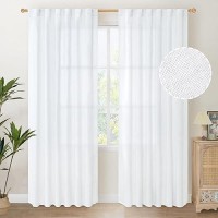 Youngstex White Linen Curtains 84 Inch Length For Living Room Rod Pocket Light Filtering Window Drapes For Dining Bedroom Ring C