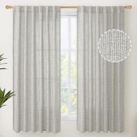 Youngstex Light Grey Linen Curtains 63 Inches Length 2 Panels Rod Pocket Short Window Drapes Light Filtering For Living Room Bed