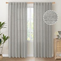 Youngstex Dark Grey Curtains 84 Inch Length Light Filtering Back Tab Rod Pocket Linen Window Drapes For Dining Room Bedroom Offi