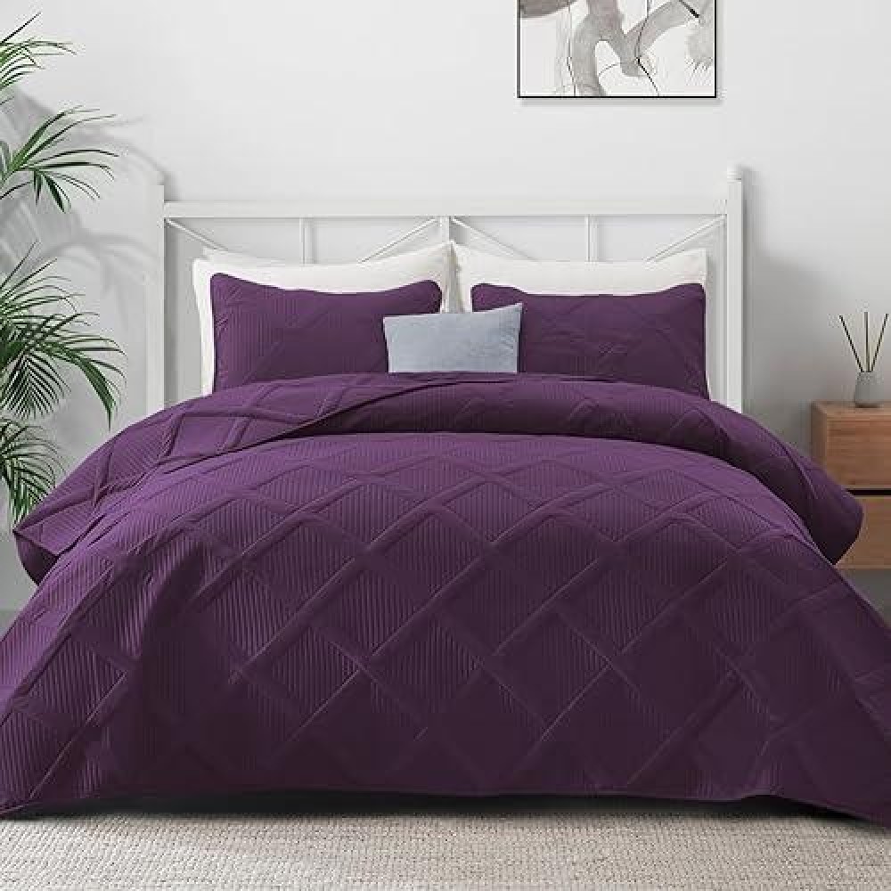 Exclusivo Mezcla Quilt Set Oversized King Size 3 Pieces Deep Purple Cal King Quilt Bedding Set Lightweight Quilts Soft Bedspre