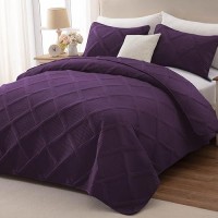 Exclusivo Mezcla Quilt Set Oversized King Size 3 Pieces Deep Purple Cal King Quilt Bedding Set Lightweight Quilts Soft Bedspre