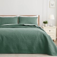 Exclusivo Mezcla King Size Quilt Bedding Set Lightweight Green Quilts King Size For All Seasons Soft Microfiber Bedspreads Cov