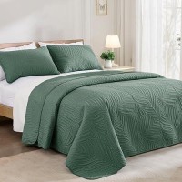 Exclusivo Mezcla King Size Quilt Bedding Set Lightweight Green Quilts King Size For All Seasons Soft Microfiber Bedspreads Cov