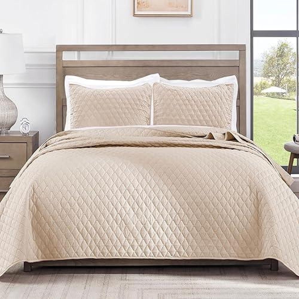 Exclusivo Mezcla Ultrasonic California King Size Quilt Bedding Set With Pillow Shams Lightweight Quilts Cal King Size Soft Bed