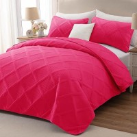 Exclusivo Mezcla Quilt Set Oversized King Size 3 Pieces Hot Pink Cal King Quilt Bedding Set Lightweight Quilts Soft Bedspreads