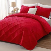 Exclusivo Mezcla Quilt Set Full Queen Size 3 Pieces Red Queen Quilt Bedding Set Lightweight Quilts Soft Bedspreads Modern Stri