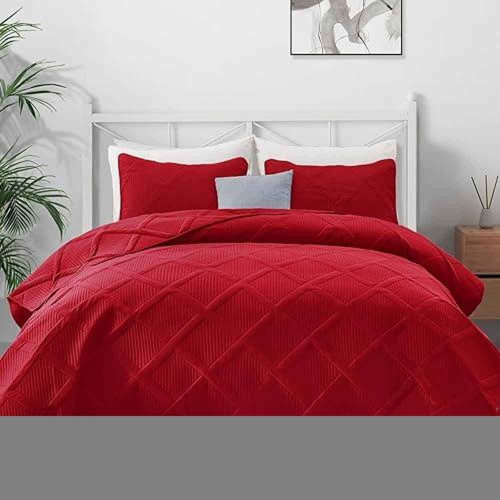 Exclusivo Mezcla Quilt Set King Size 3 Pieces Red King Quilt Bedding Set Lightweight Quilts Soft Bedspreads Modern Striped Cov