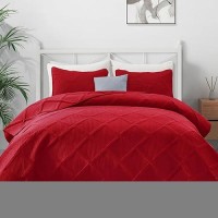 Exclusivo Mezcla Quilt Set King Size 3 Pieces Red King Quilt Bedding Set Lightweight Quilts Soft Bedspreads Modern Striped Cov