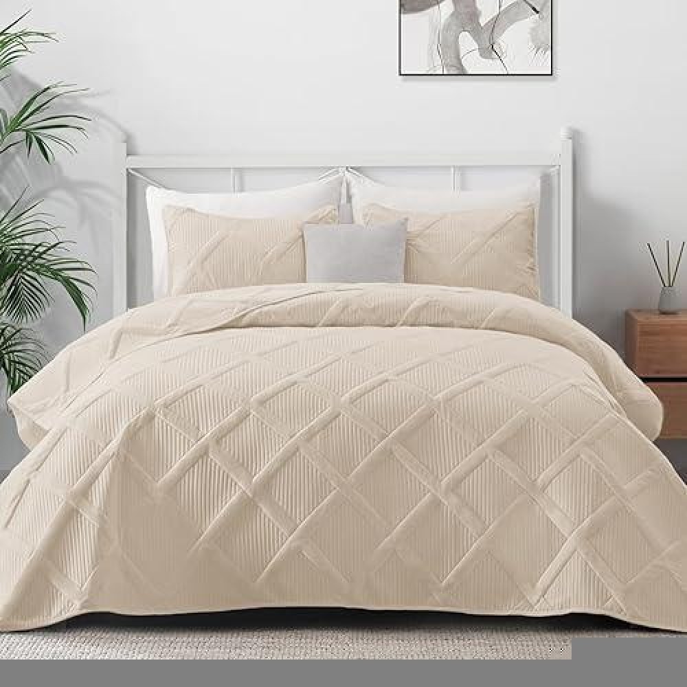 Exclusivo Mezcla Quilt Set Oversized King Size 3 Pieces Brich Beige Cal King Quilt Bedding Set Lightweight Quilts Soft Bedspre