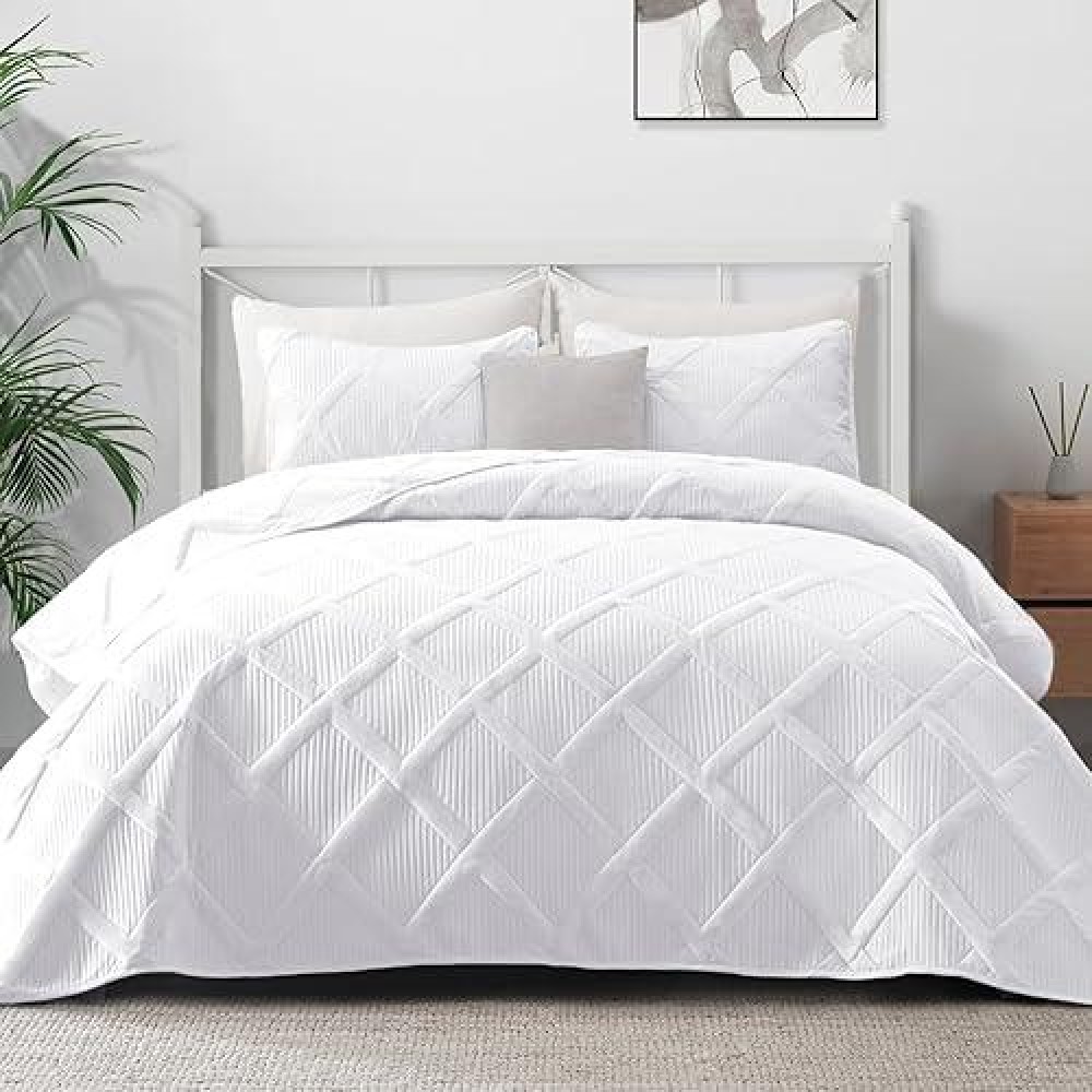 Exclusivo Mezcla Quilt Set Oversized King Size 3 Pieces White Cal King Quilt Bedding Set Lightweight Quilts Soft Bedspreads Mo