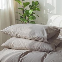 Moomee Bedding Pillowcases Pack Of 2 100 Washed Cotton Linen Like Textured Breathable Durable Soft Comfy Grayish Brown King