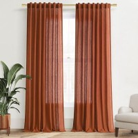 Joywell Hook Belt Linen Semi Sheer Curtains Inches Length Long Rod Pocketback Tabhook Beltclip Rings Window Curtains Drapes F