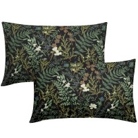 Sorfbliss Botanical Print Floral Pillow Covers 12X20 Set Of 2 Black Sage Green Spring Vintage Flower Plant Rectangular Decorativ