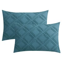 Jellymoni 2 Pack Grayish Blue Pillowcases King Size Soft Microfiber Geometric Tufted Pillow Covers With Envelope Closure Pillo