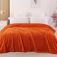 Exclusivo Mezcla Twin Size Soft Fleece Blanket  90X66 Inches 3D Clouds Stylish Jacquard Velvet Blanket For Bed  Cozy Soft Lightweight For All Season  Burnt Orange Blanket