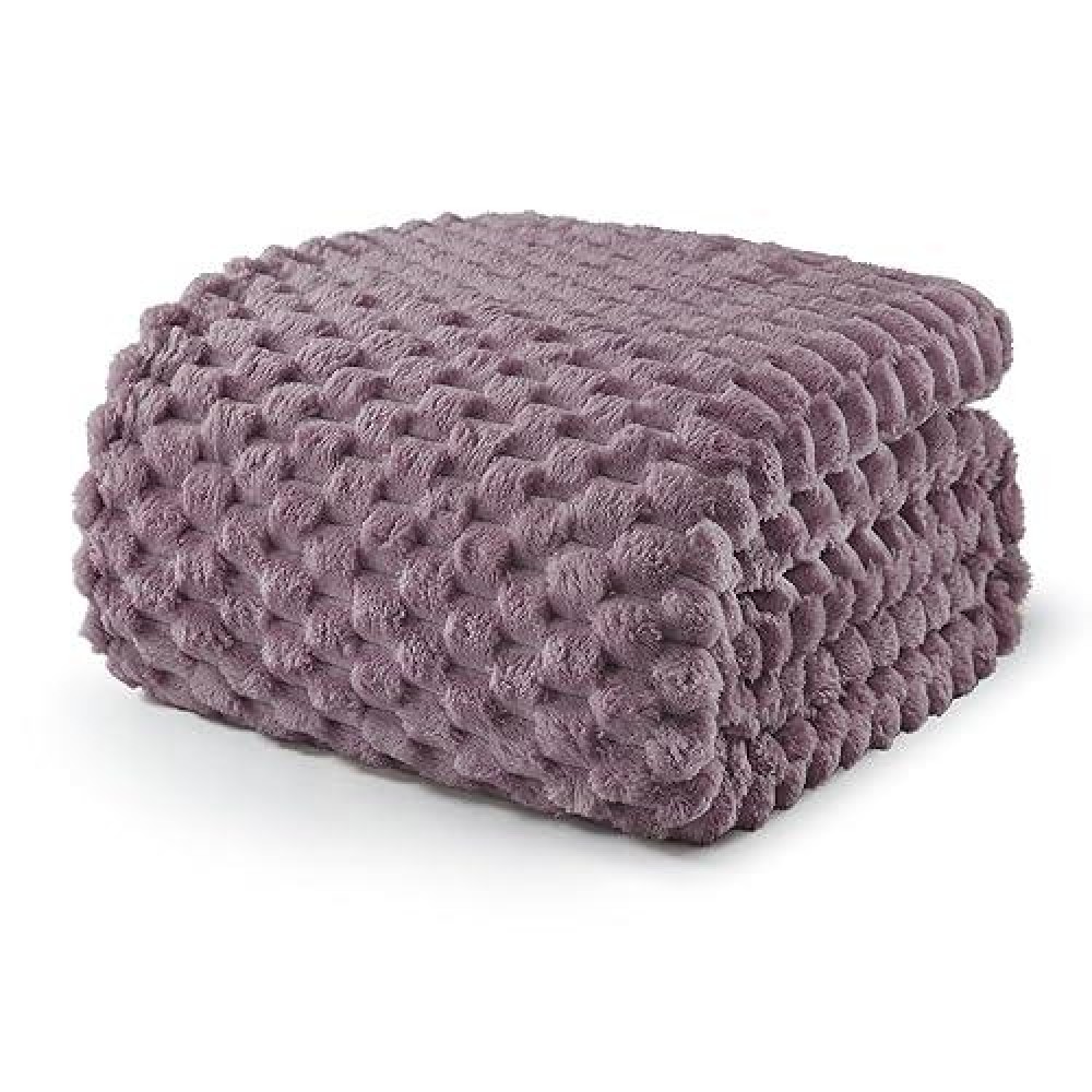 Exclusivo Mezcla Twin Size Soft Fleece Blanket  90X66 Inches 3D Clouds Stylish Jacquard Velvet Blanket For Bed  Cozy Soft Lightweight For All Season  Grayish Purple Blanket