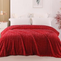 Exclusivo Mezcla Twin Size Soft Fleece Blanket  90X66 Inches 3D Clouds Stylish Jacquard Velvet Blanket For Bed  Cozy Soft Lightweight For All Season  Deep Red Blanket