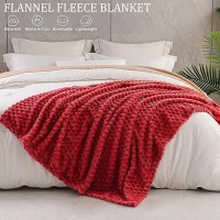 Exclusivo Mezcla Twin Size Soft Fleece Blanket  90X66 Inches 3D Clouds Stylish Jacquard Velvet Blanket For Bed  Cozy Soft Lightweight For All Season  Deep Red Blanket