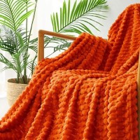 Exclusivo Mezcla Extra Large Soft Fleece Throw Blanket  50X70 Inches 3D Clouds Stylish Jacquard Throw Blanket For Couch  Cozy Soft Lightweight For All Season  Burnt Orange Blanket