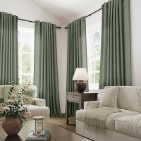 Joywell Olive Green Curtains 84 Inches Long For Living Room Bedroom Semi Sheer Linen Drapes Window Light Filtering Neutral Boho