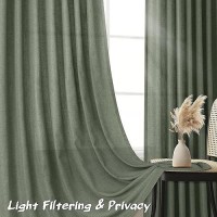 Joywell Green Sheer Linen Curtains 96 Inches Long Aesthetic Boho Bedroom Living Room Decor Sliding Door Curtains Hook Belt Back