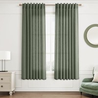 Joywell Olive Linen Curtains 63 Inch Length 2 Panels Light Filtering Privacy Curtains 63 Inches Long Boho Bathroom Accessories S