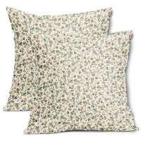 Kawani Spring Daisy Floral Pillow Covers 16X16 Inch Sage Green Brown Beige Vintage Flowers Decorative Pillow Cases Set Of 2 Bloc