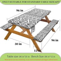 Picnic Table Cover With Bench Covers Vinyl Elastic Edges Fitted Rectangle Tables Seat Waterproof 3Piece96X30In Set Outdoor Rect